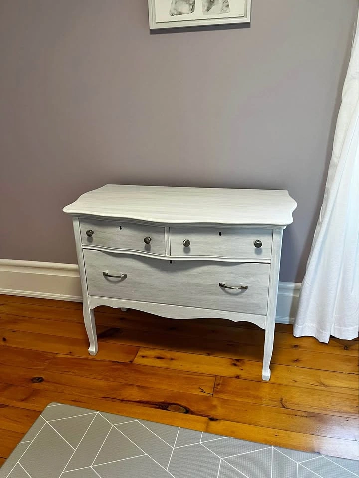 White-Washed Antique Serpentine Dresser