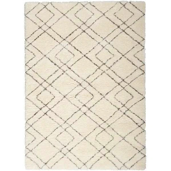 Ivory Plush Shag Area Rug 6'7" x 9'2" - Excellent Condition