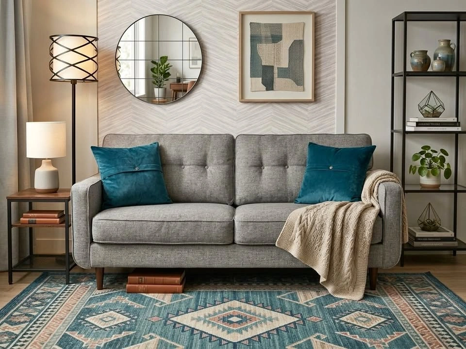 Mid-Century Modern Grey Comfy Deep Couch