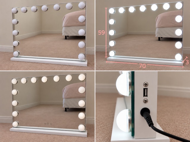 Hollywood Vanity Mirror with Lights, Dimmer & USB Port