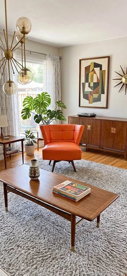 Mid-Century Modern Orange Vinyl Swivel Barrel Chair (1960s)