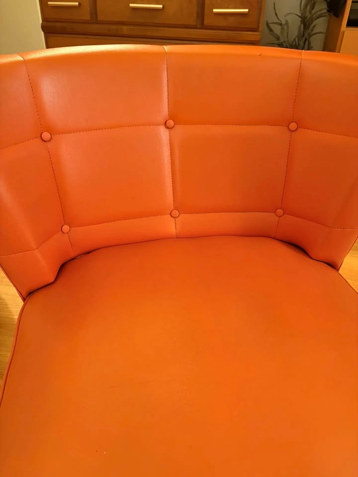 Mid-Century Modern Orange Vinyl Swivel Barrel Chair (1960s) - photo 4