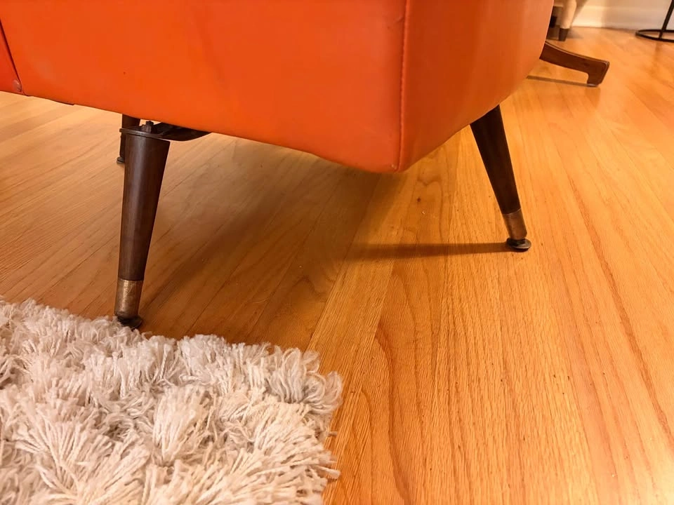 Mid-Century Modern Orange Vinyl Swivel Barrel Chair (1960s) - photo 5