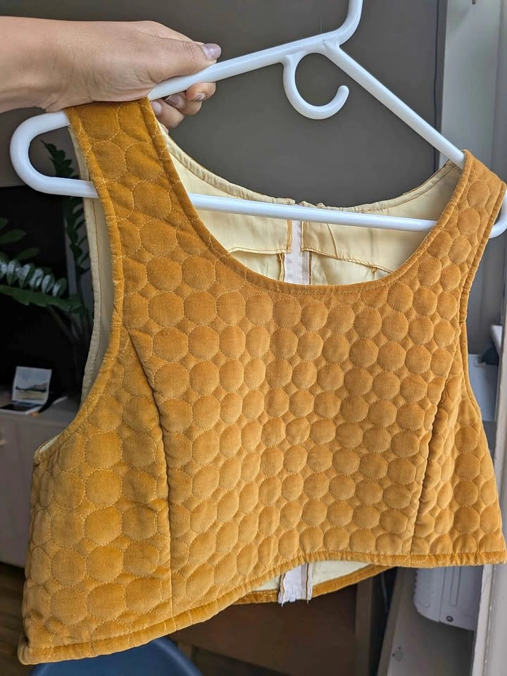 Vintage 60s 70s Quilted Mustard Gold Velvet Crop Top Vest
