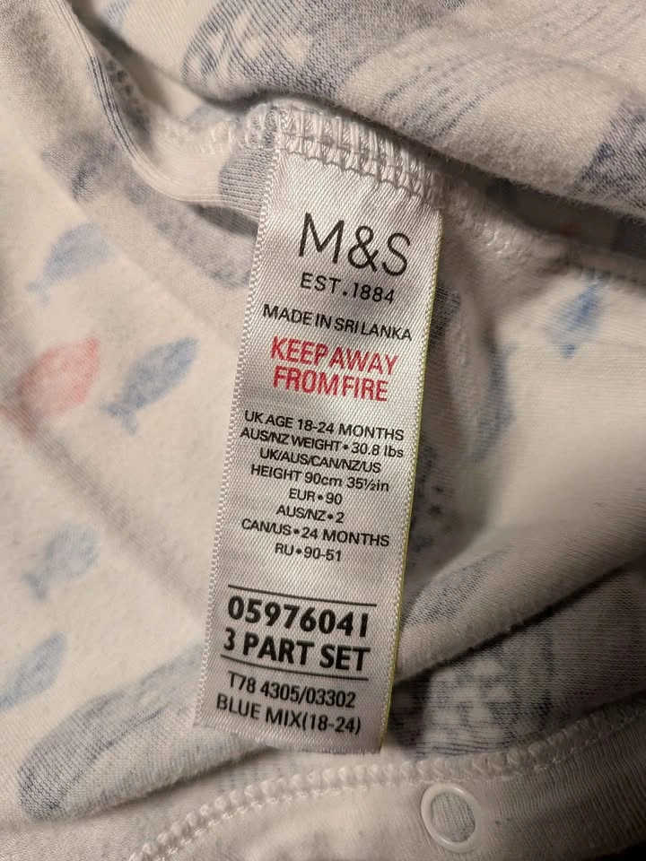 M&S Baby Whale Fish Footed Sleepsuit Pajama 18-24 Months - photo 2