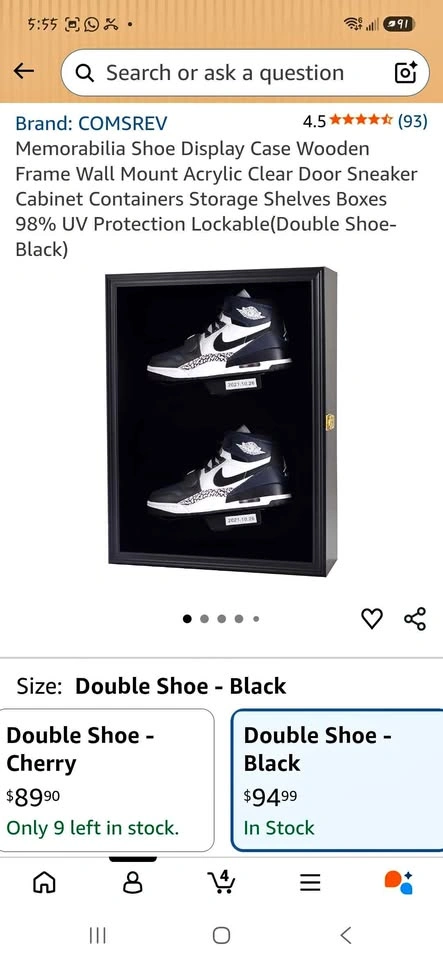 Wooden Shoe Display Case Wall Mount Acrylic Clear Door