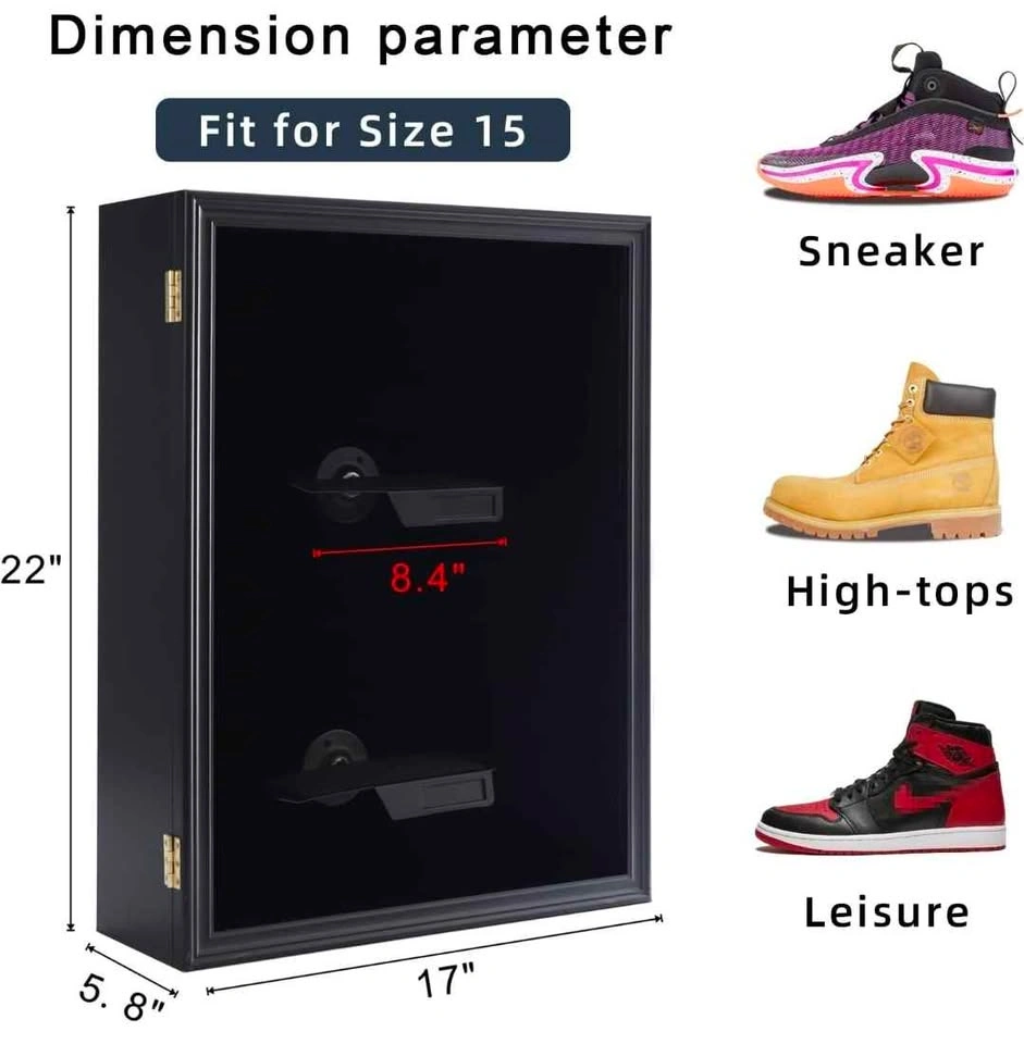 Wooden Shoe Display Case Wall Mount Acrylic Clear Door - photo 3
