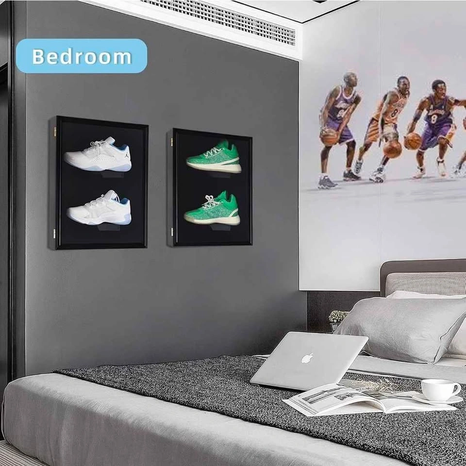 Wooden Shoe Display Case Wall Mount Acrylic Clear Door - photo 4