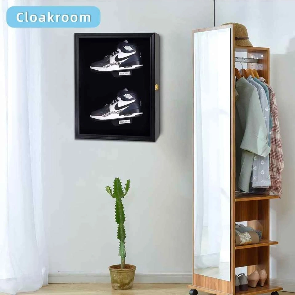 Wooden Shoe Display Case Wall Mount Acrylic Clear Door - photo 5