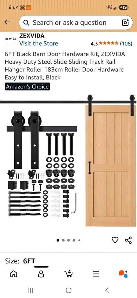 6FT Black Barn Door Hardware Kit - ZEXVIDA Sliding Track
