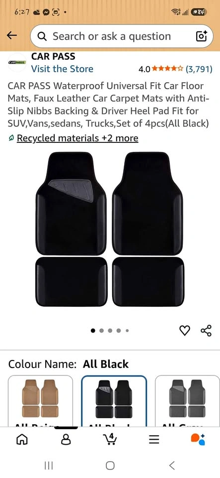 Waterproof Universal Fit Car Floor Mats, Set of 4