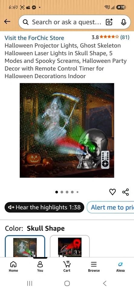 Halloween Projector Lights, Skull Shape with Remote Control