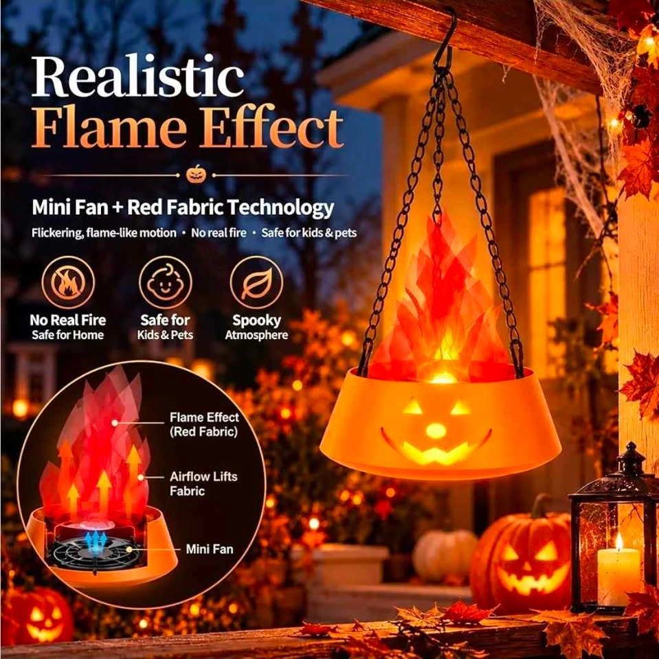 Halloween Fake Flame Pumpkin Light, Rechargeable LED Lantern - photo 2