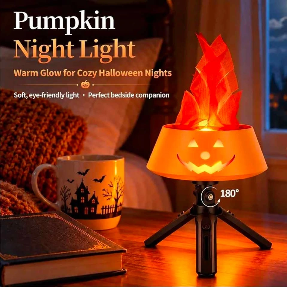 Halloween Fake Flame Pumpkin Light, Rechargeable LED Lantern - photo 3