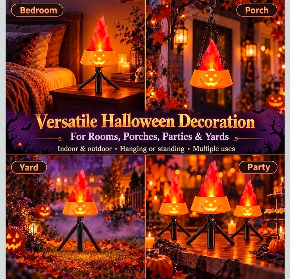 Halloween Fake Flame Pumpkin Light, Rechargeable LED Lantern - photo 4