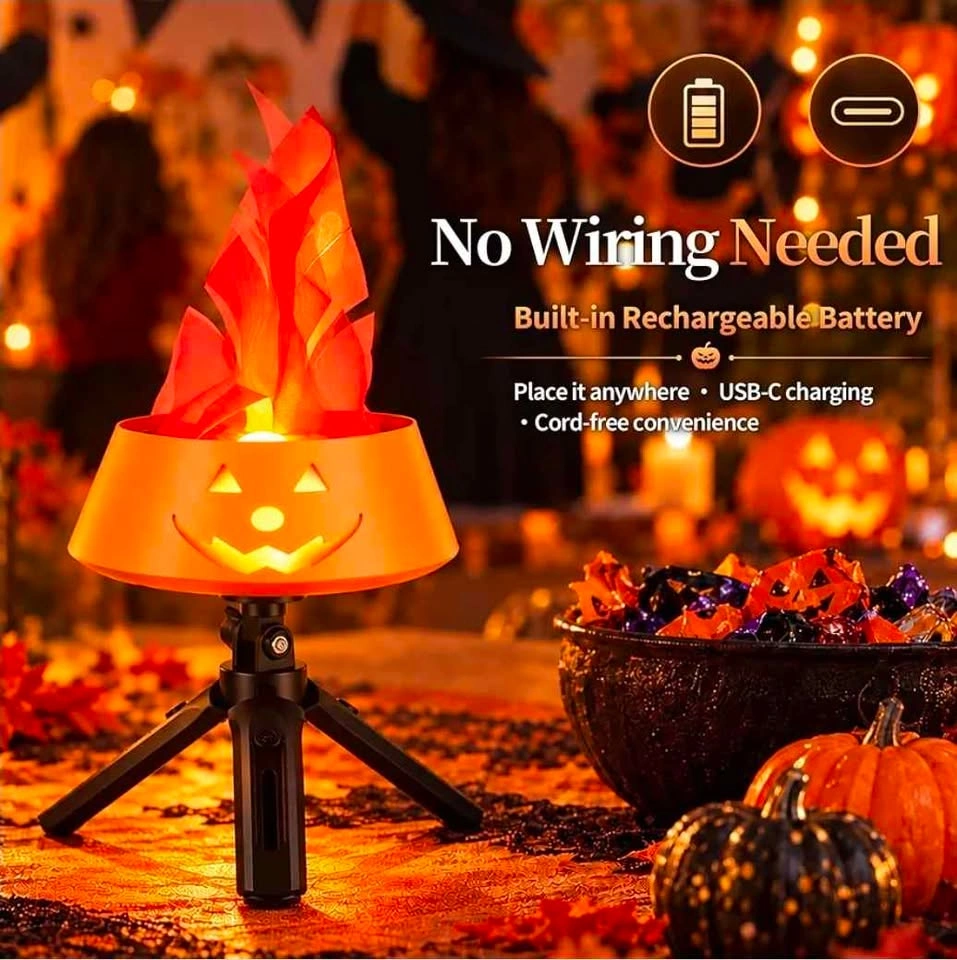 Halloween Fake Flame Pumpkin Light, Rechargeable LED Lantern - photo 5