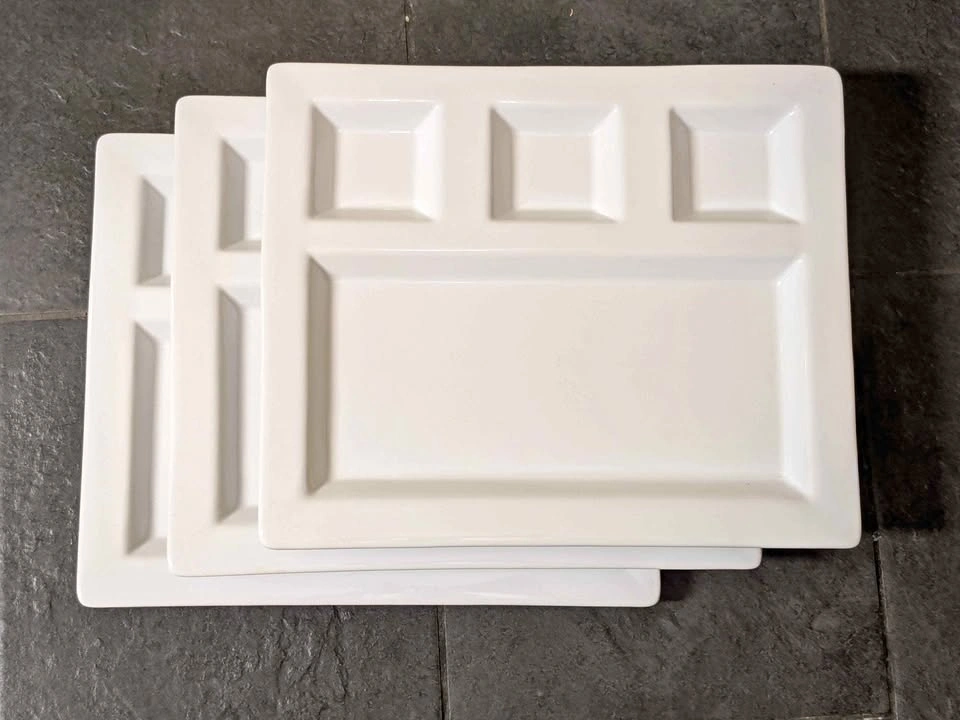 Crate and Barrel White Porcelain 4-Section Serving Tray Set