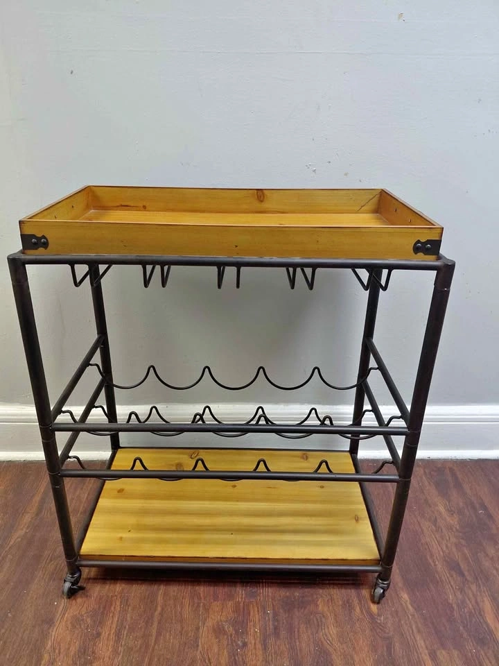 Wood and Metal Rolling Wine/ Food Cart