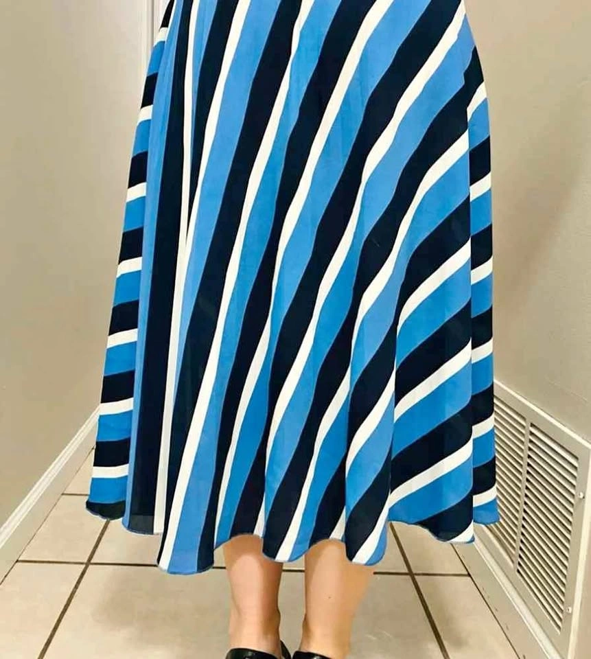Vintage H&M Pleated Diagonally Striped Midi Skirt