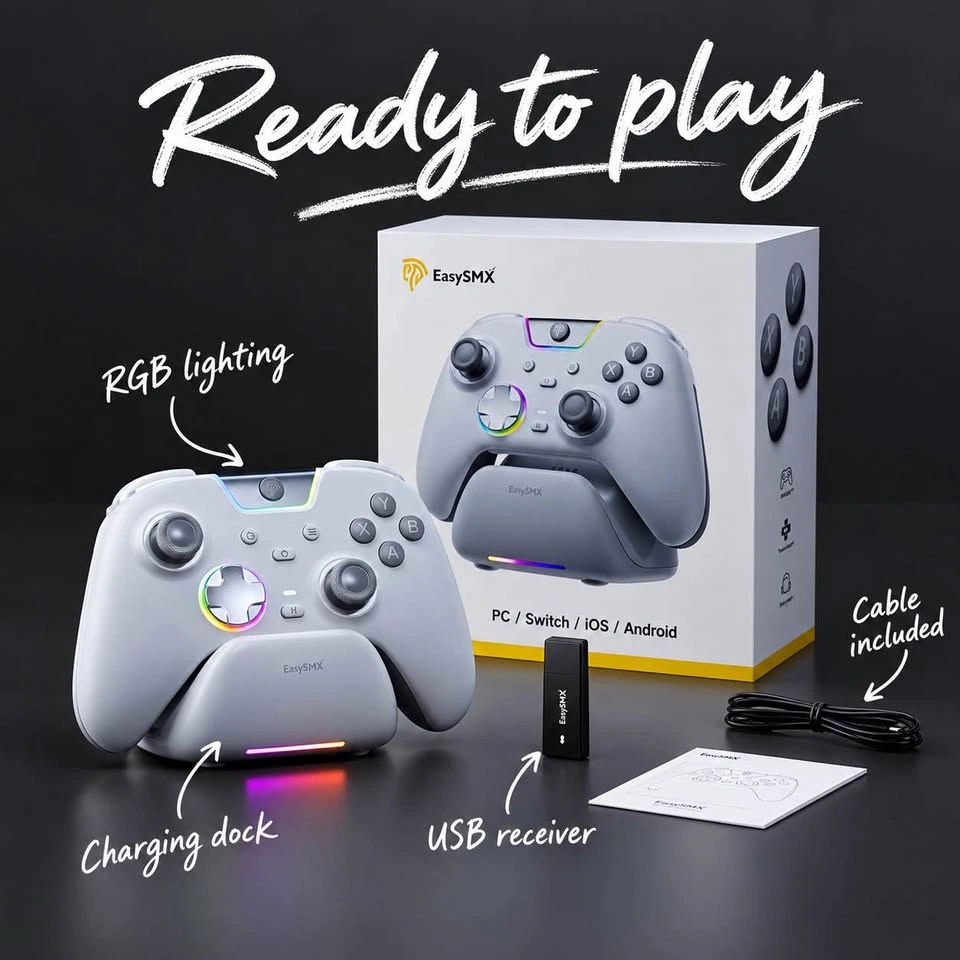 Brand New EasySMX Wireless RGB Gaming Controller + Charging Dock - photo 3