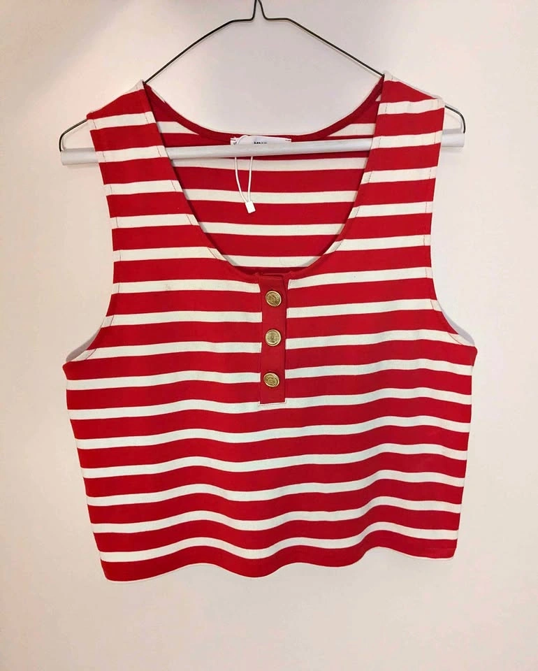 Vintage Mango Striped Button Tank Top, 100% Cotton, size L