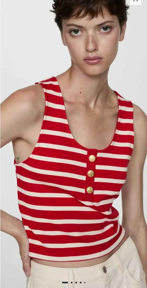 Vintage Mango Striped Button Tank Top, 100% Cotton, size L - photo 3