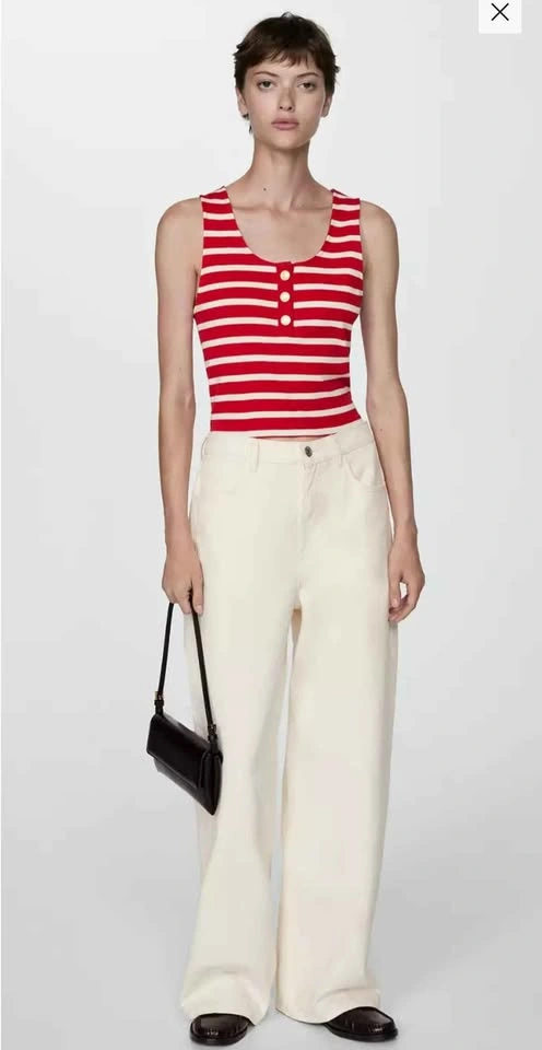 Vintage Mango Striped Button Tank Top, 100% Cotton, size L - photo 4