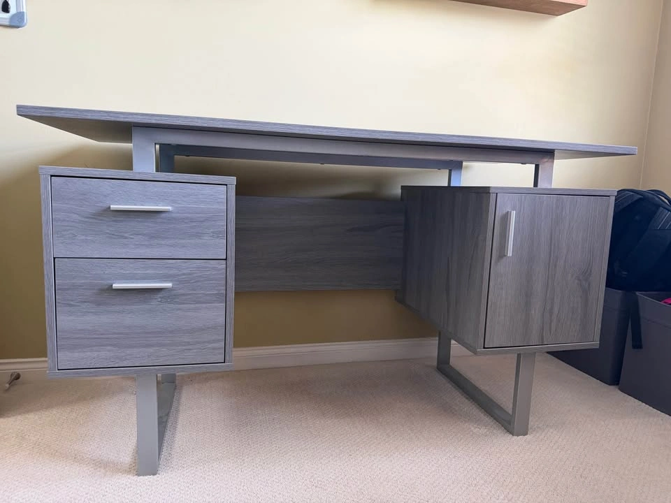 Modern Grey Office Desk with Drawers & Cabinet - photo 2
