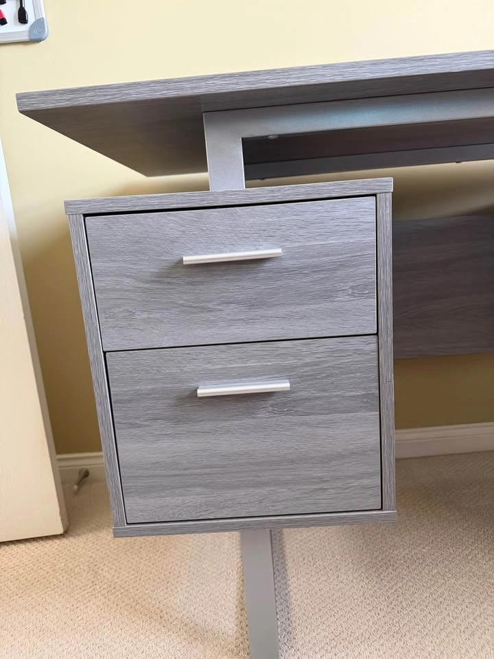 Modern Grey Office Desk with Drawers & Cabinet - photo 4