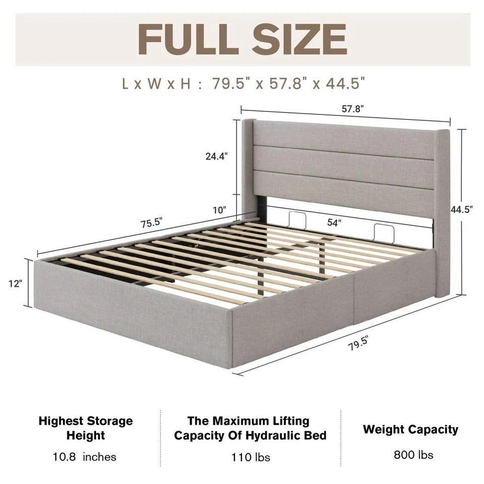 Full size Upholstered Hydraulic Lift Storage Bedframe - photo 3
