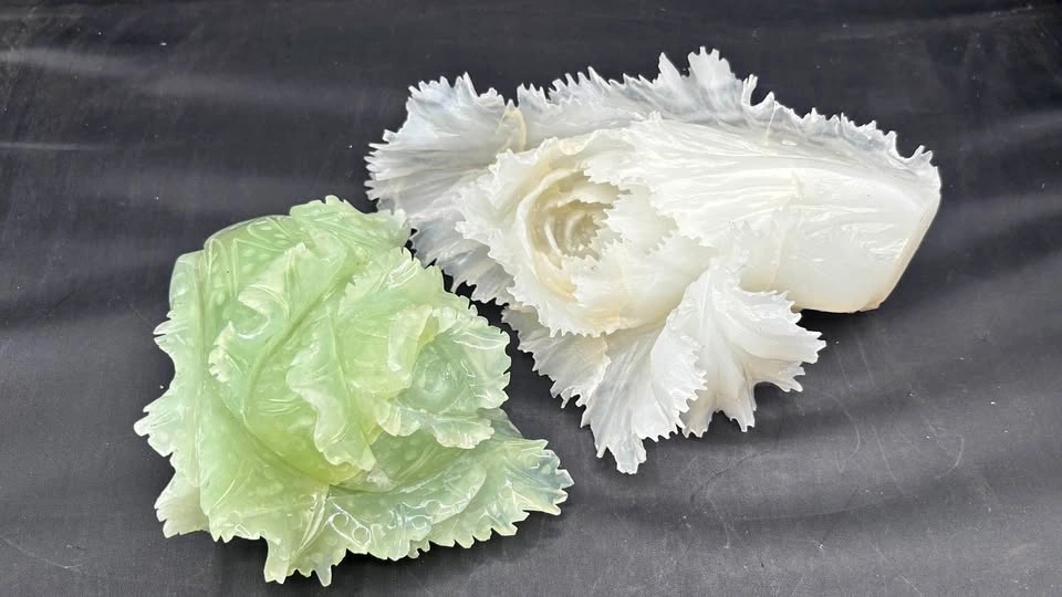 Hardstone Nephrite Jade Cabbage Carvings – Pair or Individual