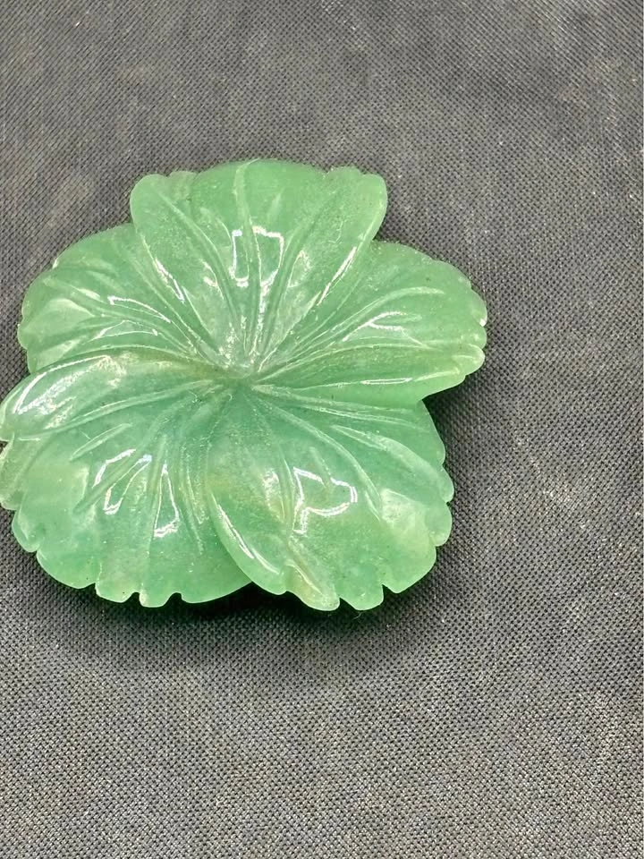 Art Deco Carved Natural Green Nephrite Jade Floral Sash Slide