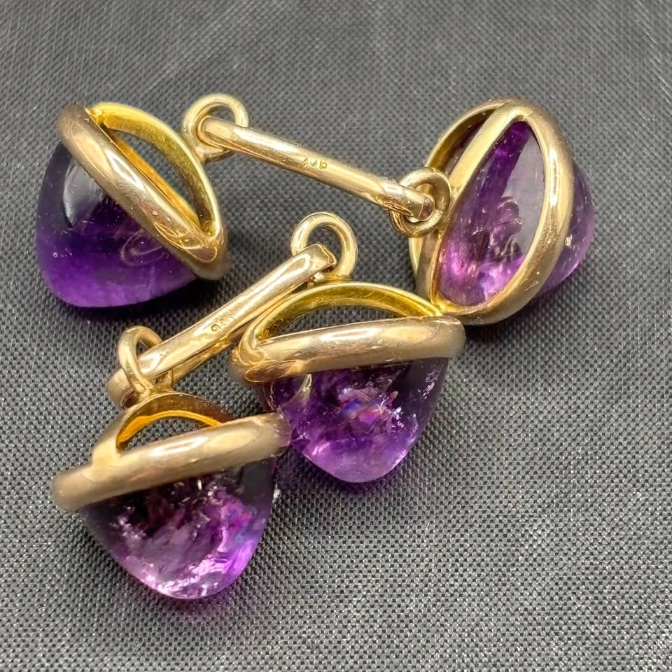 Victorian Solid 9ct Gold & Natural Amethyst Cufflinks