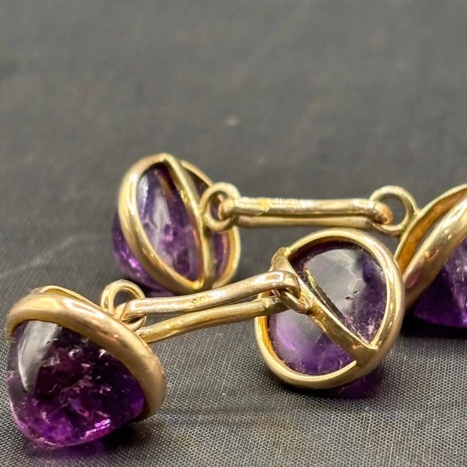 Victorian Solid 9ct Gold & Natural Amethyst Cufflinks - photo 2
