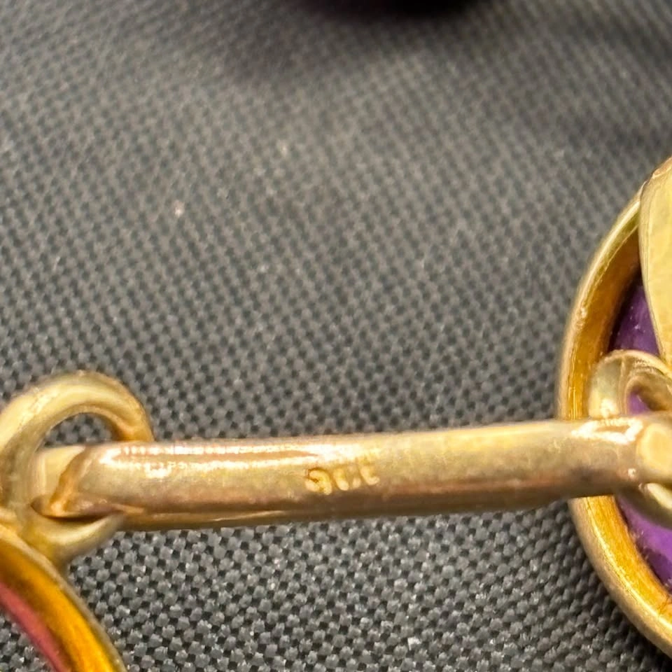 Victorian Solid 9ct Gold & Natural Amethyst Cufflinks - photo 3