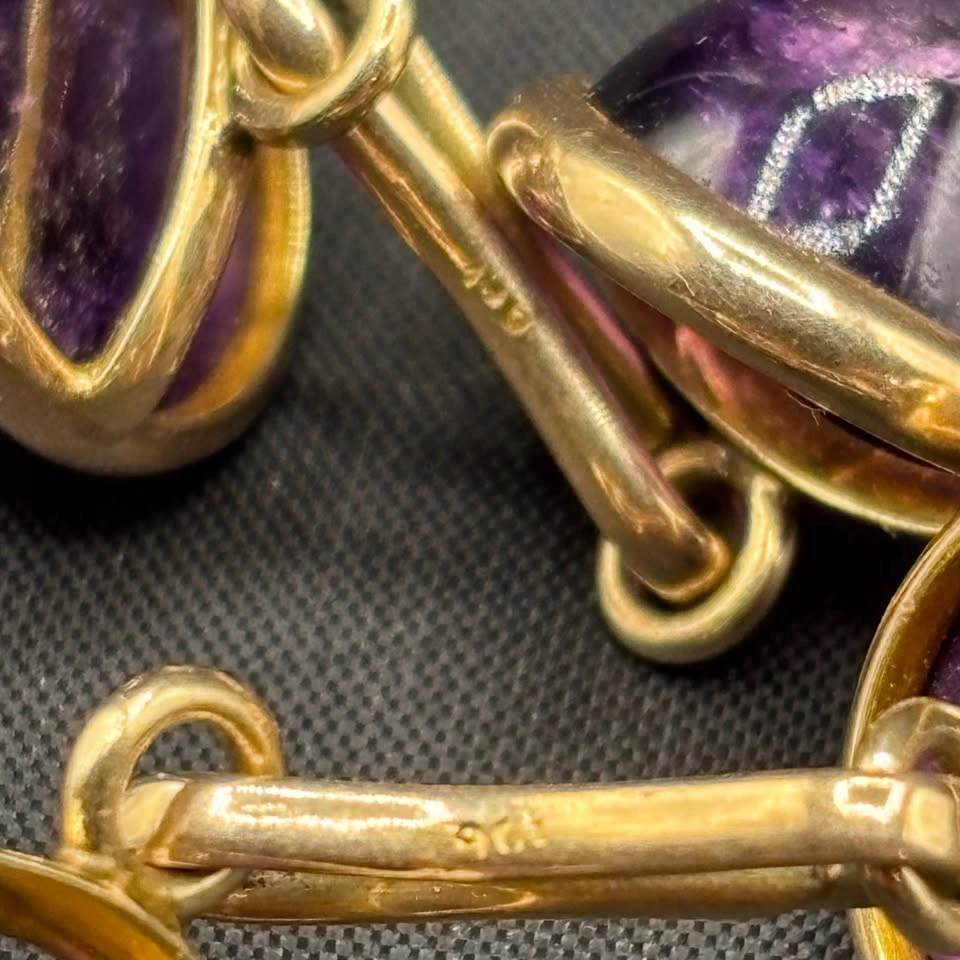 Victorian Solid 9ct Gold & Natural Amethyst Cufflinks - photo 4
