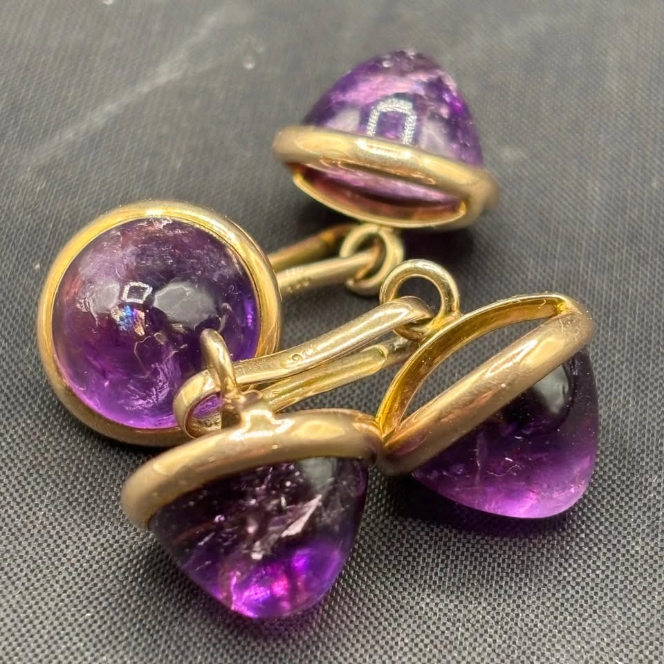 Victorian Solid 9ct Gold & Natural Amethyst Cufflinks - photo 5