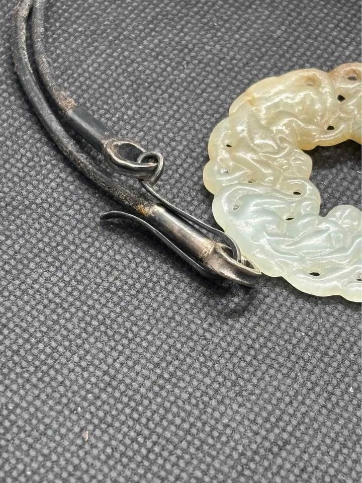 Vintage Hand-Carved Natural White Nephrite Jade Dragon Bi Disc P - photo 4