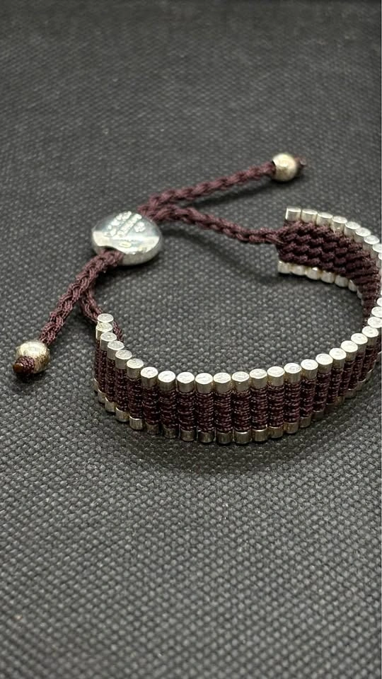 Links of London Wide Sterling Silver & Burgundy Friendship Brace