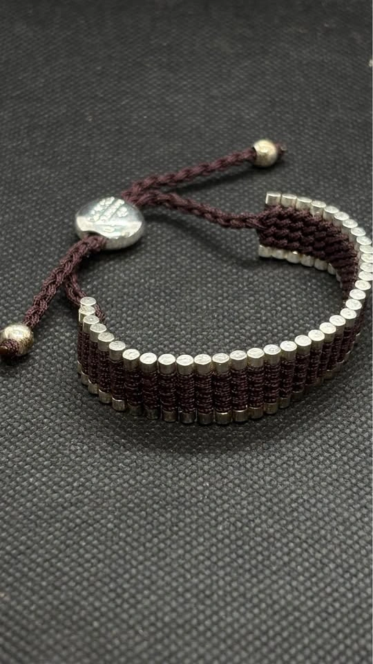 Links of London Wide Sterling Silver & Burgundy Friendship Brace - photo 2