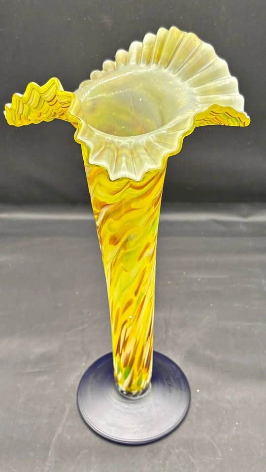 12” Antique 1920s Franz Welz Bohemian Glass Trumpet Vase