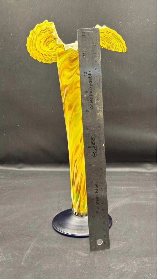 12” Antique 1920s Franz Welz Bohemian Glass Trumpet Vase - photo 3