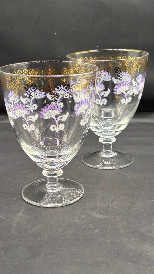 MCM Hollywood Regency Gold Filigree Purple & Gold Goblets - photo 2