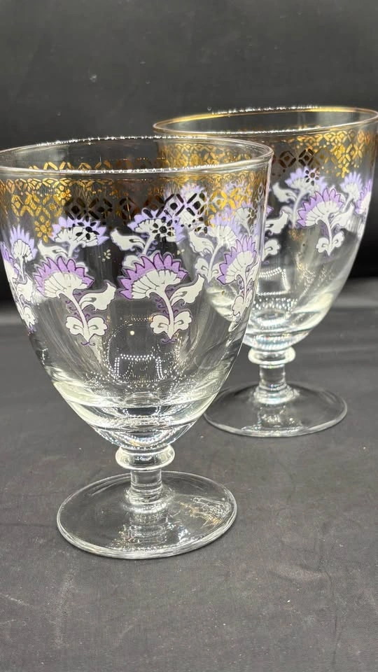 MCM Hollywood Regency Gold Filigree Purple & Gold Goblets - photo 4