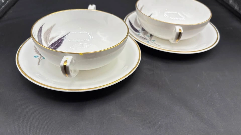 Vintage Royal Worcester "Arrowhead" Cream Soup Bowls & Saucers - - photo 3