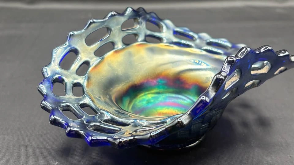 Rare Antique Fenton Cobalt Blue Carnival Glass Open Edge Bowl - photo 2