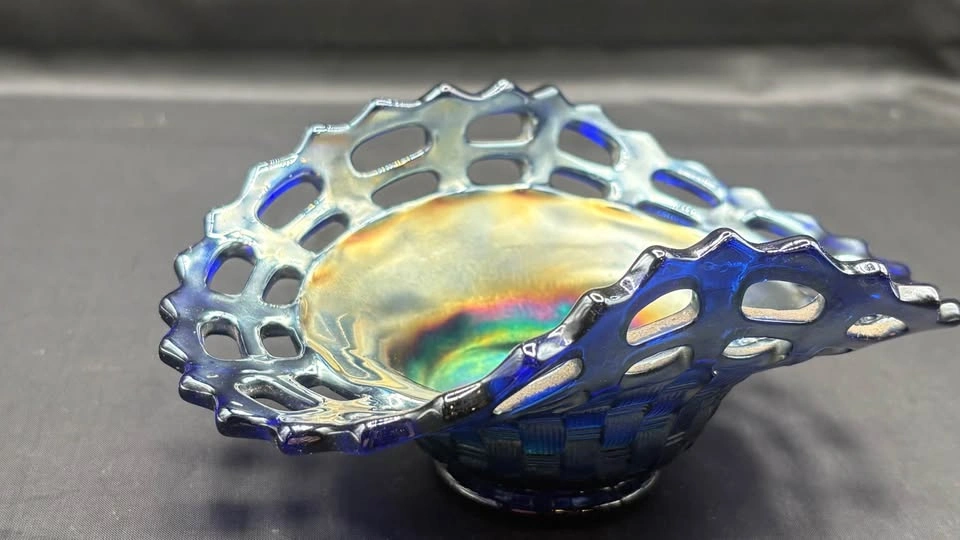 Rare Antique Fenton Cobalt Blue Carnival Glass Open Edge Bowl - photo 5