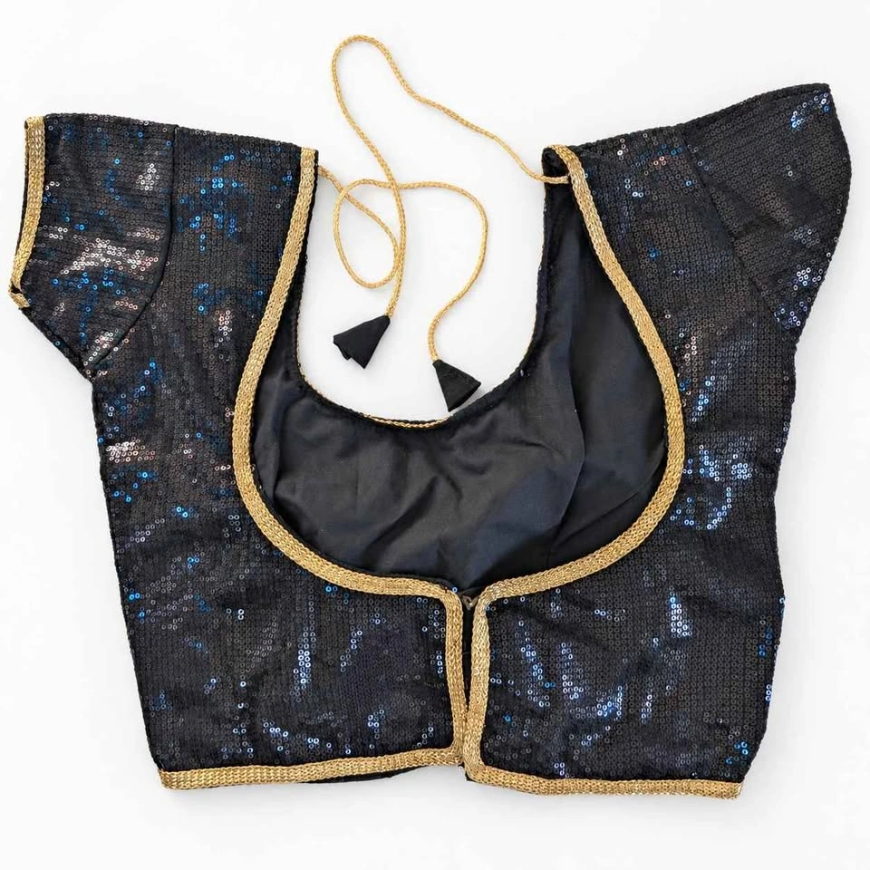 Black Sequin Saree Blouse with Gold Trim - photo 2