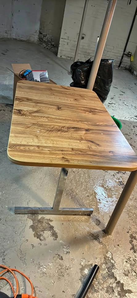 Faux wood metal table