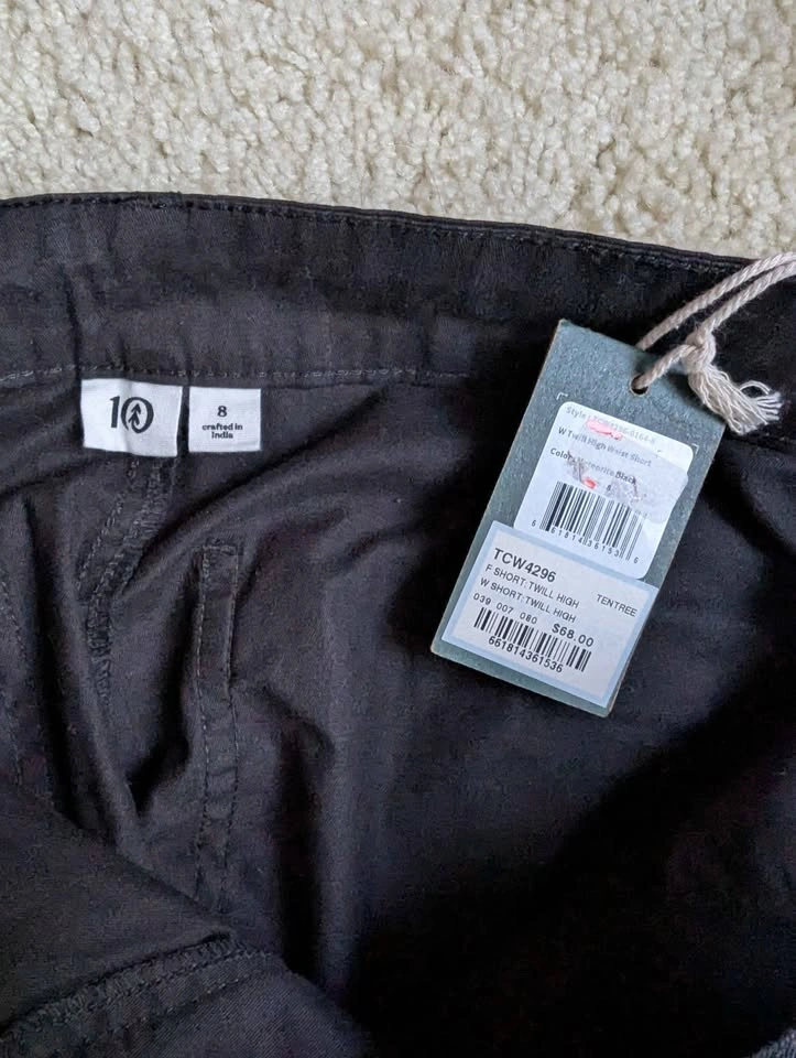 Tentree Twill High Waist organic cotton shorts black size 8 - photo 3